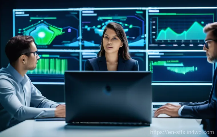 보안 오케스트레이션 자동화의 변화 관리 - **Prompt:** A diverse team of five cybersecurity analysts, professionally dressed in a modern, well-...