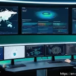 Home 19 보안 오케스트레이션의 최적화 기술 - A high-tech cybersecurity operations center with diverse analysts working intensely at multiple larg...