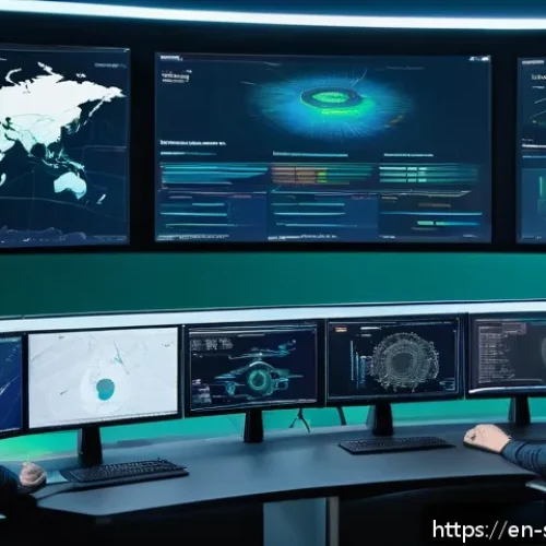 Home 31 보안 오케스트레이션의 최적화 기술 - A high-tech cybersecurity operations center with diverse analysts working intensely at multiple larg...