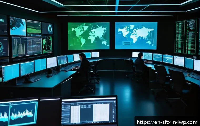 보안 오케스트레이션 자동화의 성공적인 도입 사례 - A futuristic security operations center (SOC) room bustling with diverse cybersecurity analysts work...